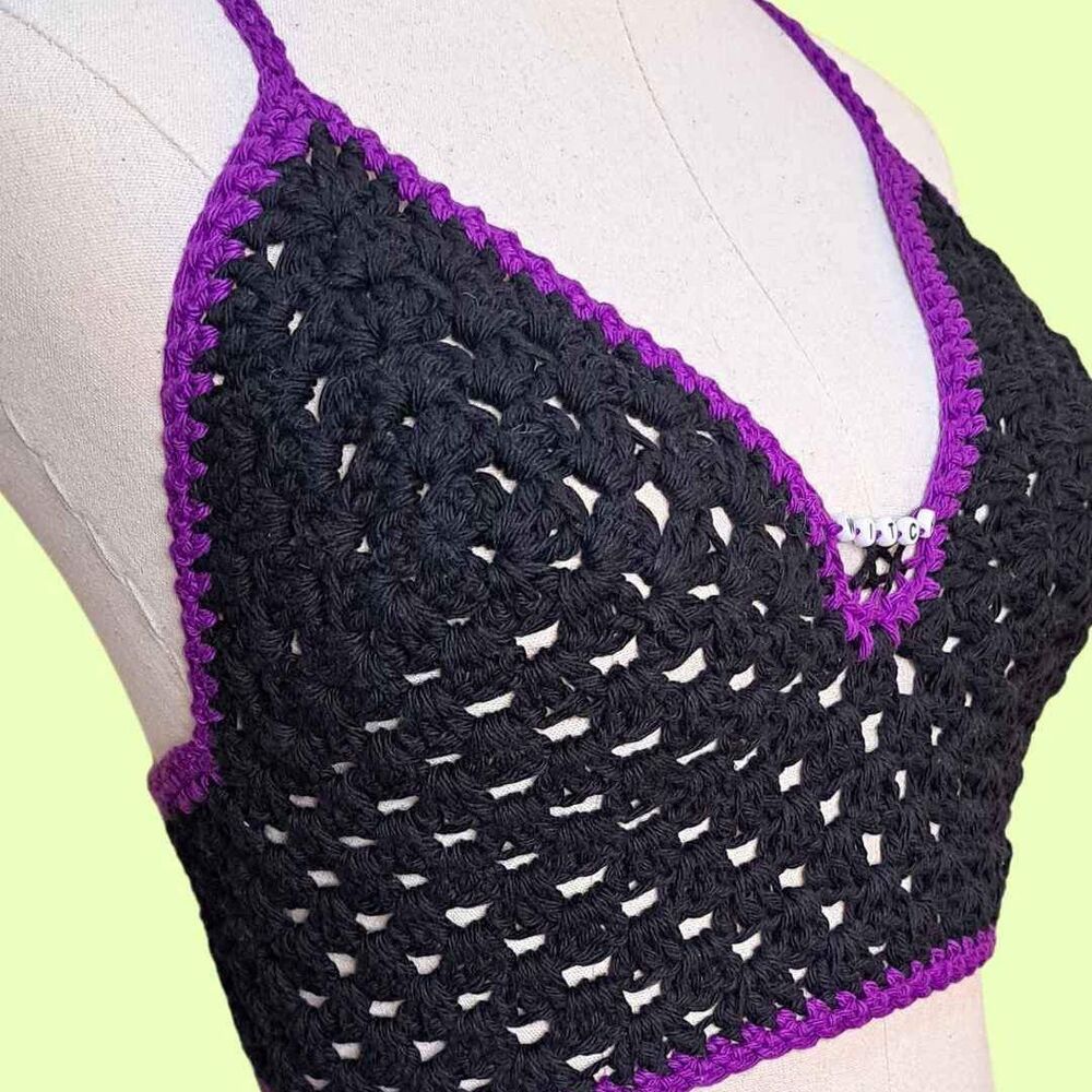 Witchy keyhole crop top with custom beaded pentacle